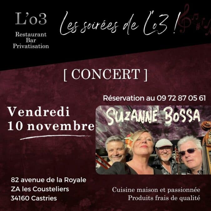 Concert de Suzanne Bossa Nova – Vendredi 10 novembre à L’o3